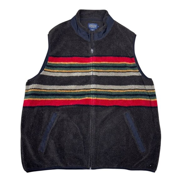 Pendleton Ridgeline Striped Fleece Warm Full Zip Vest Black & Red Mens Sz XL Vtg